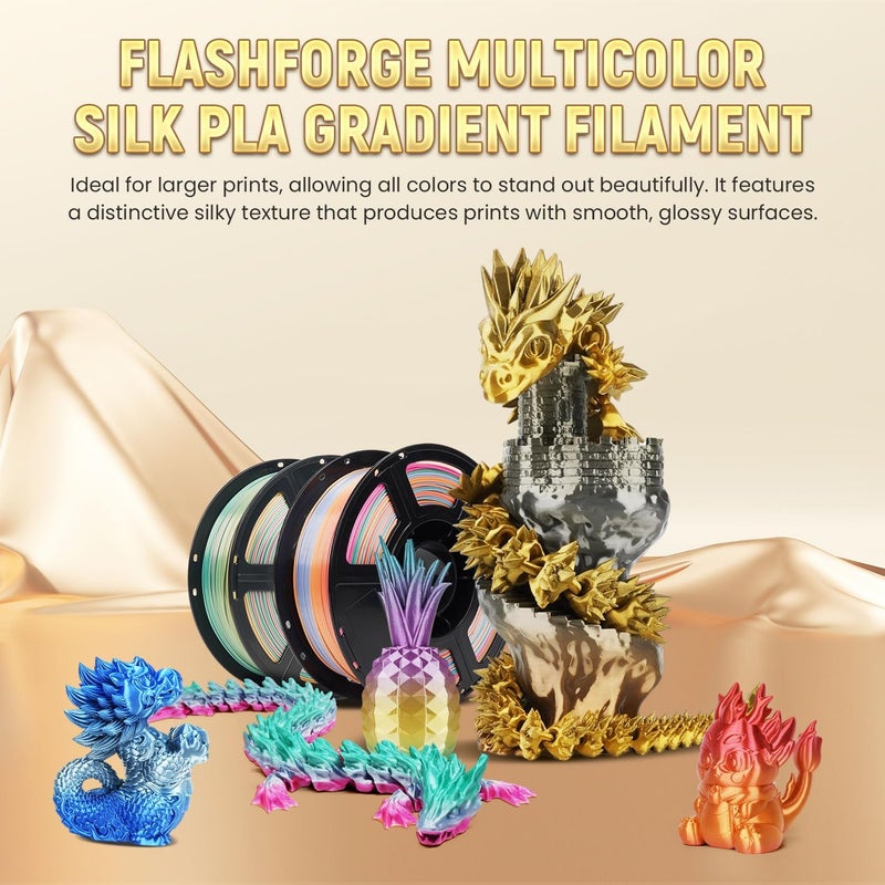 FLASHFORGE Silk PLA Gradient Rainbow Candy, Multicolored Color Change Rainbow 3D Printing Filament, Light Purple Green Yellow Pink Shiny Fast Color-Changing Each 8M Gradually, Ultra-High Glossiness - Image 2